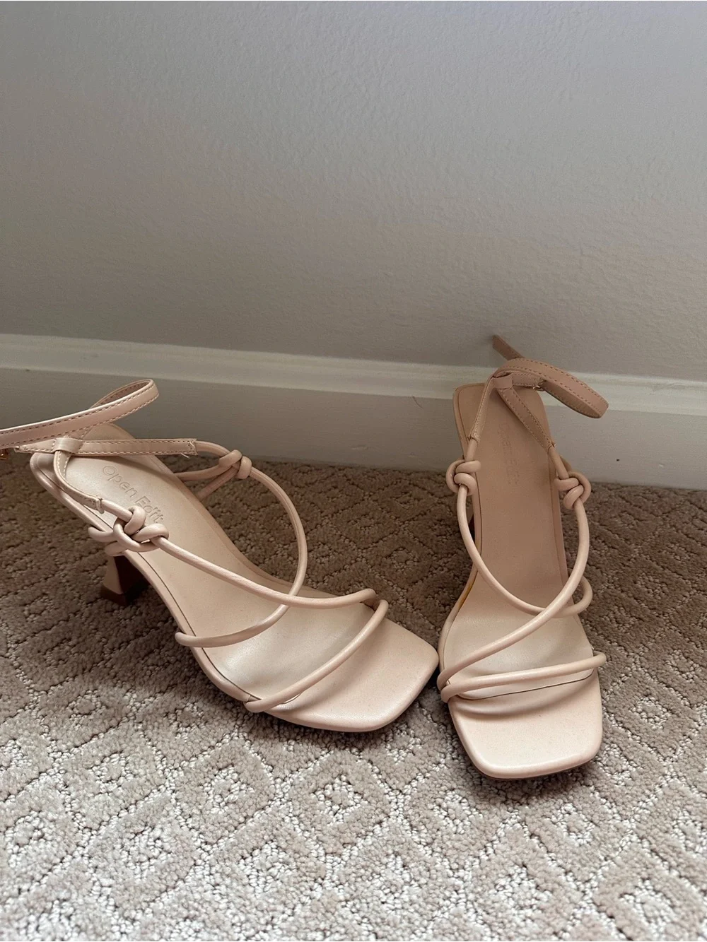 Nude Strappy Knot Ankle‑Tie Heels